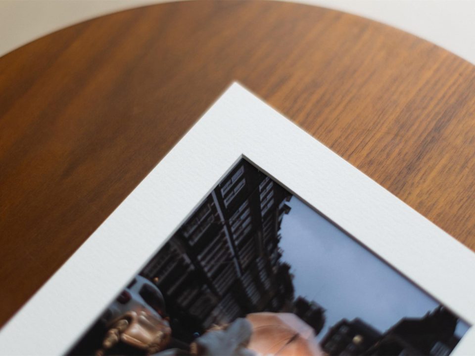 Detail shot showing the incredible bevel edged cut mat used to mount Folio's fine art prints