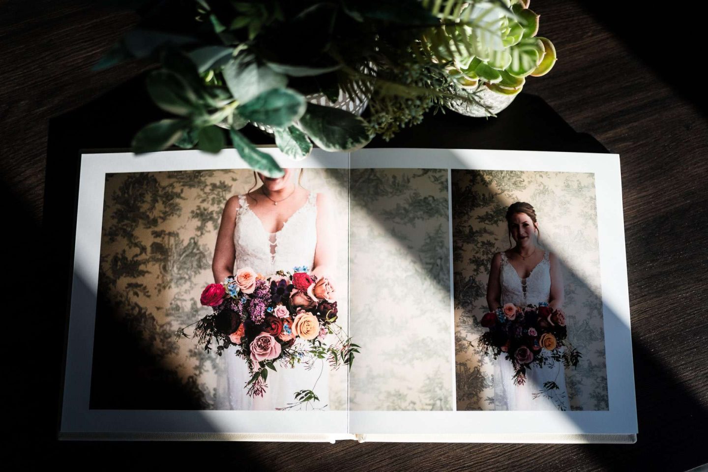 A UK supplier made photo book open and showing the high quality fine art printing on matt paper