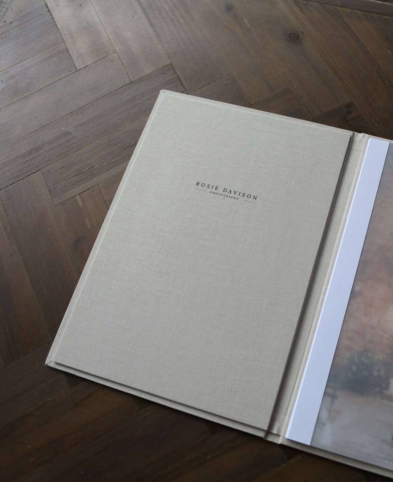 Inside cover personalisation of the Luxury Print Folder with a photographer's brand logo
