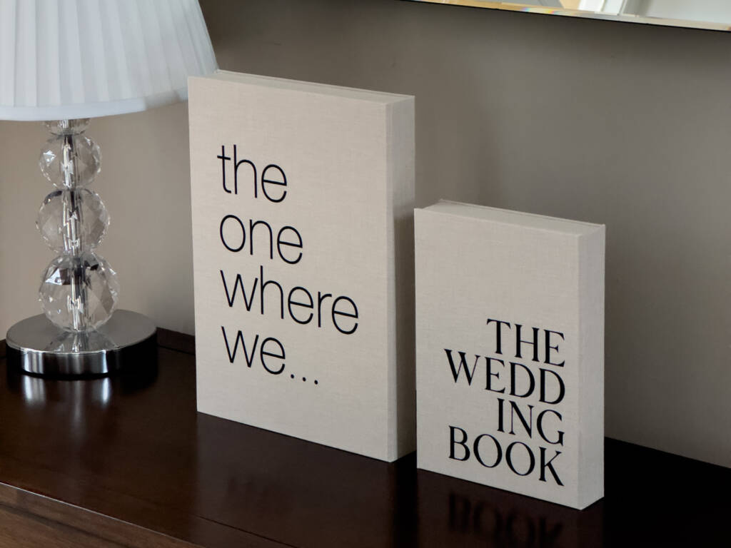 A5 Coffee Table book in Biscuit material next to an A4 version